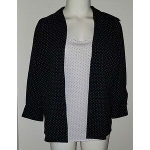 NWT Notations Black White Polka Dot Blouse Shirt Attached Tank Sz Small 3/4 Slv